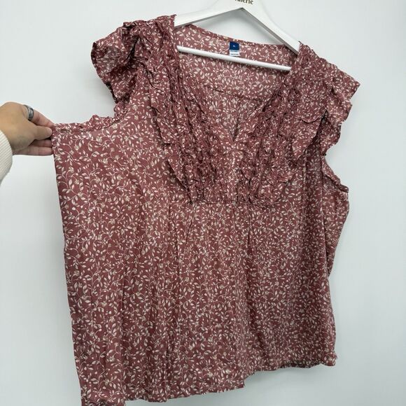 Old Navy Multicolor Floral Leaf Pattern V Neck Top Size XL Cotton - Picture 3 of 8
